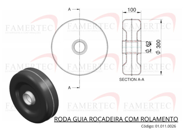 Roda Guia com Rolamento - Esquema